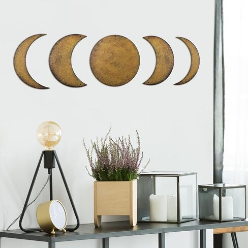 5 Pieces metal moon phase wall decor Rusty Moon Distressed Country Primitive Home Decor boho Wall Art rusty cresent moon Rustic Vintage Farmhouse Hanging Decoration for Home Living Room Bedroom in Saudi Arabia