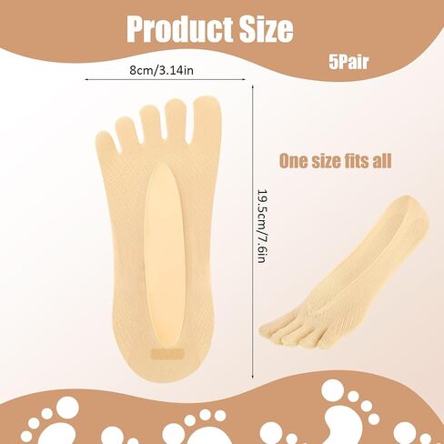 5 Pairs Toe Socks No Show Low Cut Toe Socks Women Five Finger Liner Socks Non-Slip Toe Socks for Women Girls (Skin Color) in Saudi Arabia