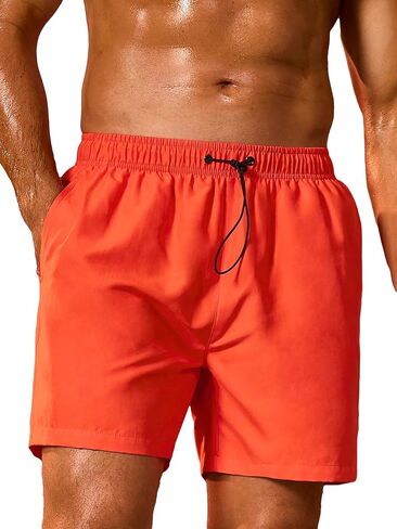 OYOANGLE Men's Drawstring Elastic Waist Wide Leg Shorts Solid Plain Swimwear Trunks with Pocket in Saudi Arabia