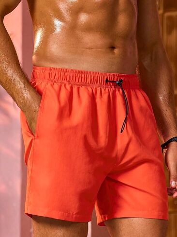OYOANGLE Men's Drawstring Elastic Waist Wide Leg Shorts Solid Plain Swimwear Trunks with Pocket in Saudi Arabia