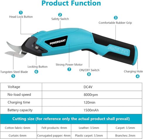 مقص كهربائي لاسلكي، مقص كهربائي قوي لقطع القماش والكرتون واللوحة الكريستالية والقماش والجلد والسجاد والورق - أدوات قص كهربائية/مقص مع شفرتين إضافيتين (أزرق) in Kuwait