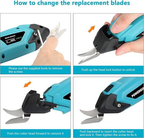 مقص كهربائي لاسلكي، مقص كهربائي قوي لقطع القماش والكرتون واللوحة الكريستالية والقماش والجلد والسجاد والورق - أدوات قص كهربائية/مقص مع شفرتين إضافيتين (أزرق) in Kuwait