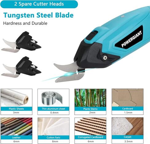 مقص كهربائي لاسلكي، مقص كهربائي قوي لقطع القماش والكرتون واللوحة الكريستالية والقماش والجلد والسجاد والورق - أدوات قص كهربائية/مقص مع شفرتين إضافيتين (أزرق) in Kuwait