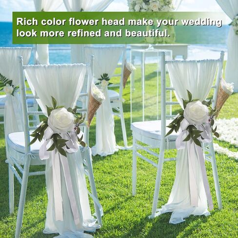 DULRLLY 6PCS Wedding Aisle Chair Decorations Church Chair Bench Pew Flower Bows for Wedding White Rose Chair Back Floral with Leaves and Ribbons Wedding Aisle Chair Flowers for Ceremony Party (Blue) in Saudi Arabia