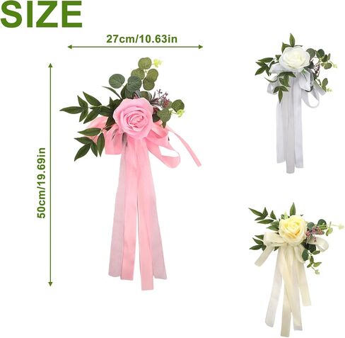 DULRLLY 6PCS Wedding Aisle Chair Decorations Church Chair Bench Pew Flower Bows for Wedding White Rose Chair Back Floral with Leaves and Ribbons Wedding Aisle Chair Flowers for Ceremony Party (Blue) in Saudi Arabia