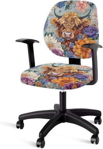 Highland Cow Office Chair Covers Stretchable 2 Piece Flowy Floral Office Chair Seat Covers Boho Computer Chair Cover Mandara Chair Covers in Saudi Arabia