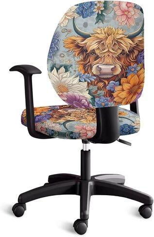 Highland Cow Office Chair Covers Stretchable 2 Piece Flowy Floral Office Chair Seat Covers Boho Computer Chair Cover Mandara Chair Covers in Saudi Arabia