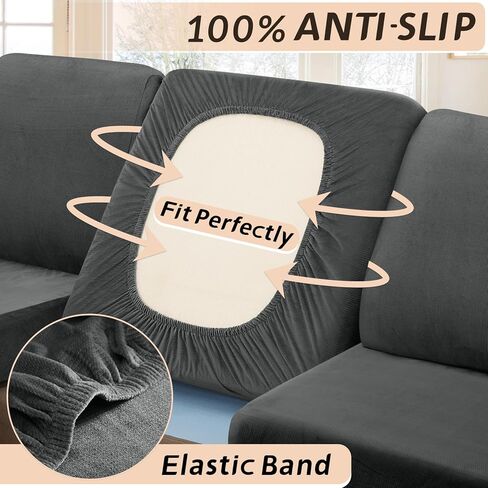 Arfntevss Velvet Striped Sectional Couch Covers L Shape Sofa Cushion Covers with Chaise Stretch Seat Slipcover Anti-Slip Magic Soft Protector (2 Seat Covers 3 Backrest Cover 1 Chaise, Dark Gray) in Saudi Arabia