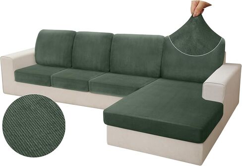 Arfntevss Velvet Striped Sectional Couch Covers L Shape Sofa Cushion Covers with Chaise Stretch Seat Slipcover Anti-Slip Magic Soft Protector (2 Seat Covers 3 Backrest Cover 1 Chaise, Dark Gray) in Saudi Arabia