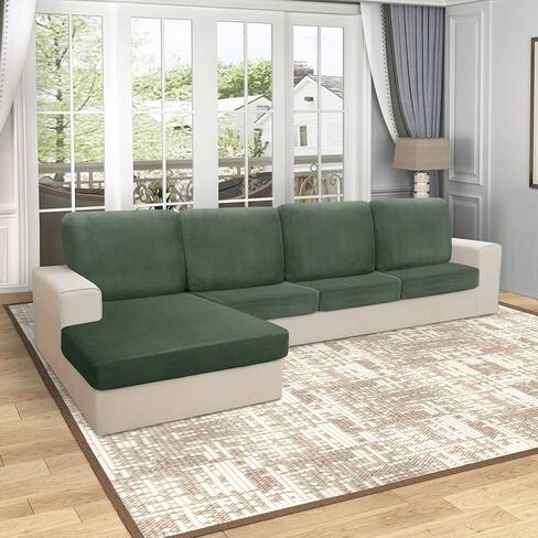 Arfntevss Velvet Striped Sectional Couch Covers L Shape Sofa Cushion Covers with Chaise Stretch Seat Slipcover Anti-Slip Magic Soft Protector (2 Seat Covers 3 Backrest Cover 1 Chaise, Dark Gray) in Saudi Arabia