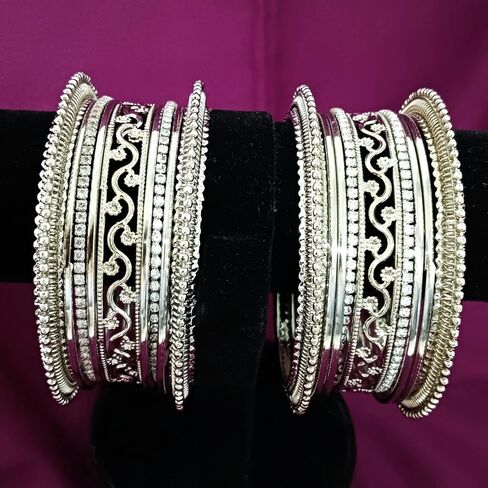 Efulgenz Boho Bohemian Bangle Set Indian Oxidized Bangle Bracelet Set for Women CZ Crystal Antique Bangle Set Plain Metal Bangles Set Fashion Statement Jewelry for Women in Saudi Arabia