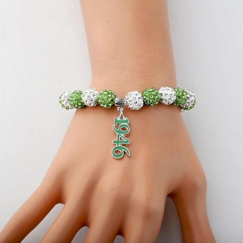 CENWA Sorority Bracelet Gift Green and White Beads Bracelet Sorority Bracelet Greek Sorority Jewelry Graduation Gift for Her in Saudi Arabia