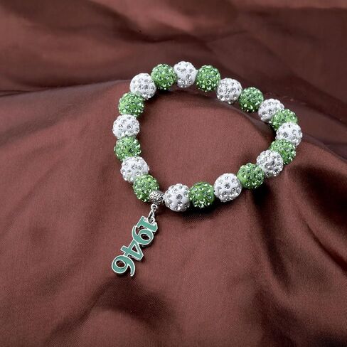 CENWA Sorority Bracelet Gift Green and White Beads Bracelet Sorority Bracelet Greek Sorority Jewelry Graduation Gift for Her in Saudi Arabia