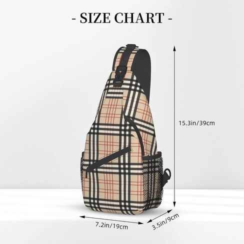 Beige Plaid Tartan Checkered Sling Bag Crossbody Backpack Hiking Travel Daypack Chest Bag Shoulder Bag For Women Men in Saudi Arabia