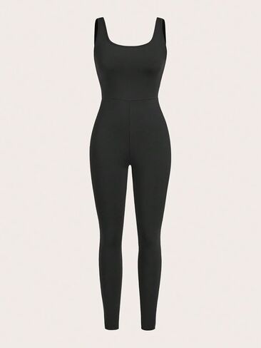 MakeMeChic Women's Casual Scoop Neck Sleeveless Summer Jumpsuit Solid Slim Fit Unitard Body Shaper in Saudi Arabia