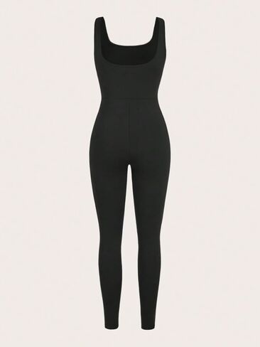 MakeMeChic Women's Casual Scoop Neck Sleeveless Summer Jumpsuit Solid Slim Fit Unitard Body Shaper in Saudi Arabia