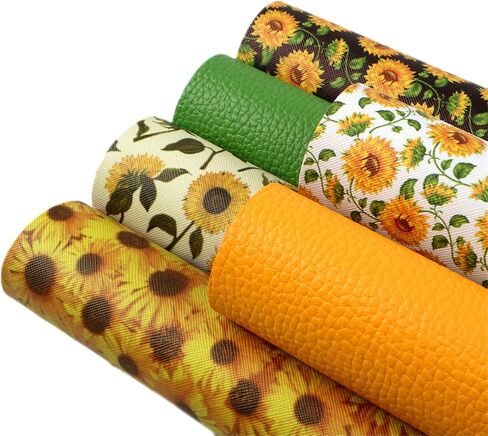 David Angie Sunflowers Printed Faux Leather Sheet PU Grain Textured Synthetic Leather Sheet Assorted 6 Pcs 7.7" x 12.9" (20 cm x 33 cm) for Earrings Headbands Making (Sunflower) in Saudi Arabia