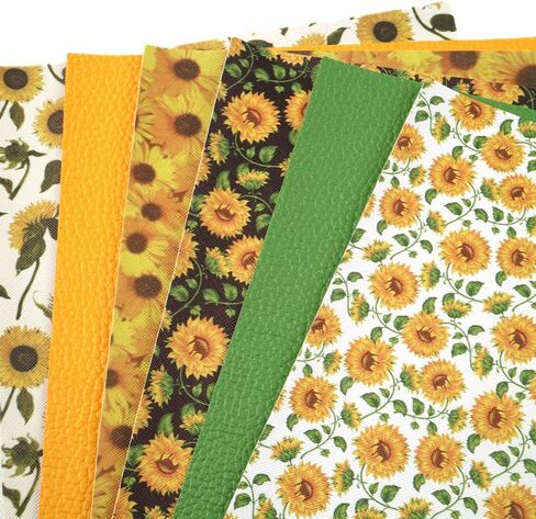 David Angie Sunflowers Printed Faux Leather Sheet PU Grain Textured Synthetic Leather Sheet Assorted 6 Pcs 7.7" x 12.9" (20 cm x 33 cm) for Earrings Headbands Making (Sunflower) in Saudi Arabia