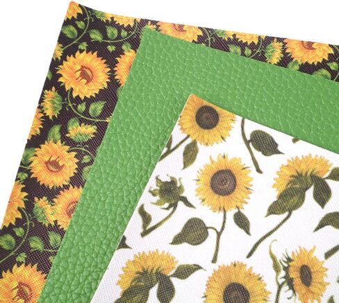 David Angie Sunflowers Printed Faux Leather Sheet PU Grain Textured Synthetic Leather Sheet Assorted 6 Pcs 7.7" x 12.9" (20 cm x 33 cm) for Earrings Headbands Making (Sunflower) in Saudi Arabia