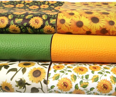 David Angie Sunflowers Printed Faux Leather Sheet PU Grain Textured Synthetic Leather Sheet Assorted 6 Pcs 7.7" x 12.9" (20 cm x 33 cm) for Earrings Headbands Making (Sunflower) in Saudi Arabia