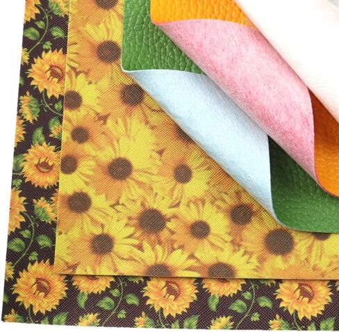 David Angie Sunflowers Printed Faux Leather Sheet PU Grain Textured Synthetic Leather Sheet Assorted 6 Pcs 7.7" x 12.9" (20 cm x 33 cm) for Earrings Headbands Making (Sunflower) in Saudi Arabia