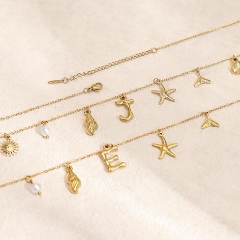 Charm Initial Necklace for Women,Dainty Gold Summer Seashell Letter Necklace Chunky Gold Starfish Necklace Boho Initial Choker Necklaces for Women Trendy Pearl Beach Necklace Gold Jewelry Gifts in Saudi Arabia