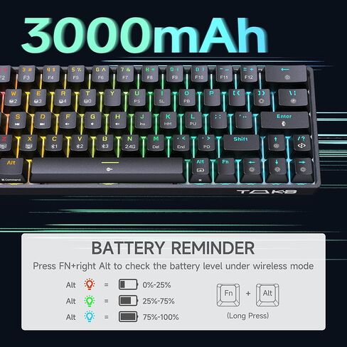 DIERYA T63 60% Wireless Mechanical Gaming Keyboard, Bluetooth/2.4G/Wired RGB Backlit Ultra-Compact 63 Keys Keyboard for PC/Mac Gamer, Typist, Traveler with Blue Switch-Black in Saudi Arabia