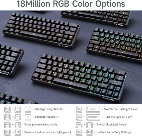 DIERYA T63 60% Wireless Mechanical Gaming Keyboard, Bluetooth/2.4G/Wired RGB Backlit Ultra-Compact 63 Keys Keyboard for PC/Mac Gamer, Typist, Traveler with Blue Switch-Black in Saudi Arabia