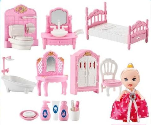 15Pcs Mini Dollhouse Bathroom and Bedroom Furniture Set Miniature Dollhouse Accessories Kit 1:12 Scale in Kuwait