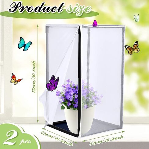 2 Pcs Monarch Butterfly Habitat Cage 30 Inch Tall Butterfly Enclosure Butterfly Hatching Kit Breathable Butterfly Mesh Cage with Sturdy PVC Frame Large Opening Door with Zipper for Hatching Butterfly in Saudi Arabia