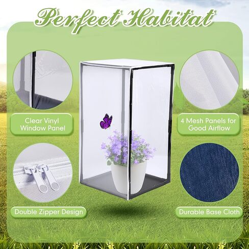 2 Pcs Monarch Butterfly Habitat Cage 30 Inch Tall Butterfly Enclosure Butterfly Hatching Kit Breathable Butterfly Mesh Cage with Sturdy PVC Frame Large Opening Door with Zipper for Hatching Butterfly in Saudi Arabia
