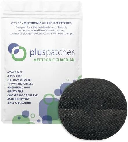 CGM Tape Covers for Medtronic Guardian (10pk) - Waterproof Adhesive Patches with Strong Hold and Snug Fit for Diabetes Glucose Monitor | 10-14 Day Sensitive Skin Protection | USA (Black) in Saudi Arabia