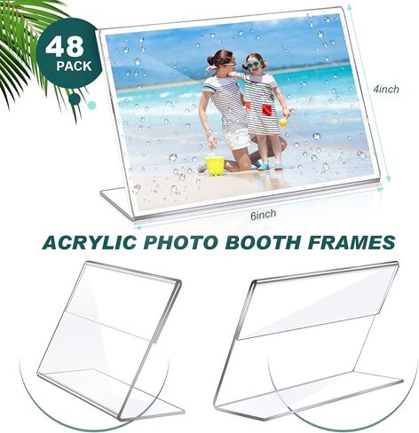 48 Pack Clear Photo Booth Frames 5.9 x 4 Inch Acrylic Sign Holders Slanted Back Clear Picture Frames L-shape Horizontal Self Standing Photo Sign Display Sign Holder with Insert for Home Office Store in Saudi Arabia