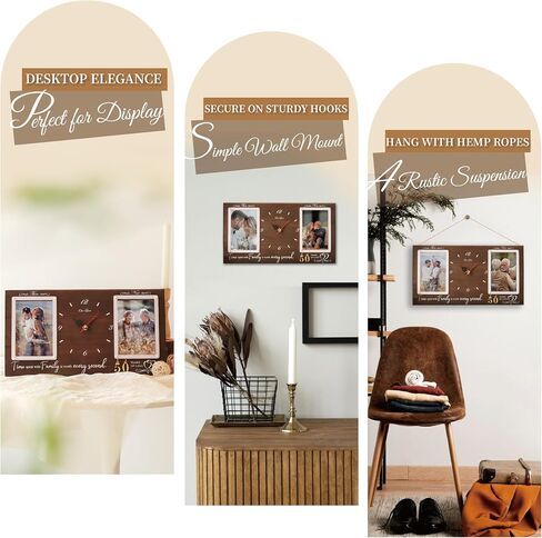 Anniversary Wooden Clock with Dual Photo Frame, Personalized 1-99 Years Wedding Gift for Couples, Silent Battery Operated Desk Clock, Wall Decor, Then & Now Family Picture Frame in Saudi Arabia