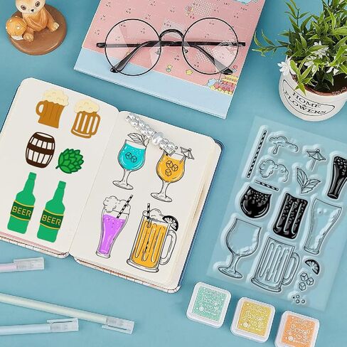 GLOBLELAND Beer Clear Stamps and Cutting Dies Beer Stamps and Embossing Die Cuts Silicone Stamp Cards and Metal Cutting Die for Card Making and DIY Embossing Scrapbooking in Saudi Arabia