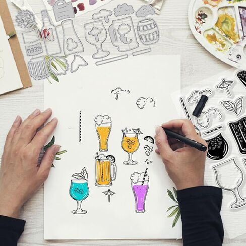 GLOBLELAND Beer Clear Stamps and Cutting Dies Beer Stamps and Embossing Die Cuts Silicone Stamp Cards and Metal Cutting Die for Card Making and DIY Embossing Scrapbooking in Saudi Arabia