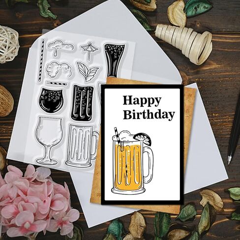 GLOBLELAND Beer Clear Stamps and Cutting Dies Beer Stamps and Embossing Die Cuts Silicone Stamp Cards and Metal Cutting Die for Card Making and DIY Embossing Scrapbooking in Saudi Arabia