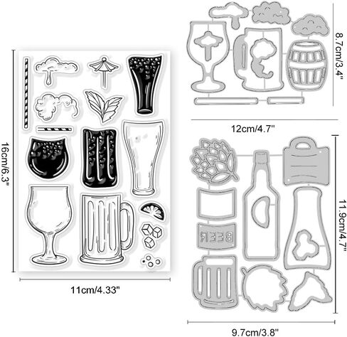 GLOBLELAND Beer Clear Stamps and Cutting Dies Beer Stamps and Embossing Die Cuts Silicone Stamp Cards and Metal Cutting Die for Card Making and DIY Embossing Scrapbooking in Saudi Arabia