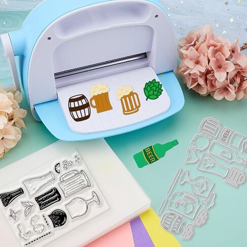 GLOBLELAND Beer Clear Stamps and Cutting Dies Beer Stamps and Embossing Die Cuts Silicone Stamp Cards and Metal Cutting Die for Card Making and DIY Embossing Scrapbooking in Saudi Arabia