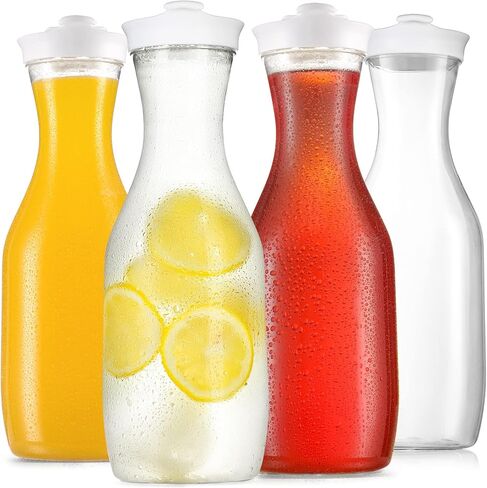 NETANY 50oz Water Carafe with Flip Top Lid, Clear Plastic Pitcher for Iced Tea, Juice, Lemonade, Milk, Cold Brew, Mimosa Bar - Juice Containers with Lids for Fridge - Set of 2, HAND WASH ONLY in Saudi Arabia