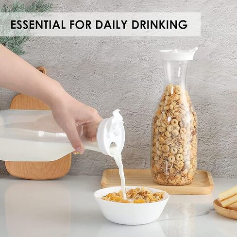NETANY 50oz Water Carafe with Flip Top Lid, Clear Plastic Pitcher for Iced Tea, Juice, Lemonade, Milk, Cold Brew, Mimosa Bar - Juice Containers with Lids for Fridge - Set of 2, HAND WASH ONLY in Saudi Arabia