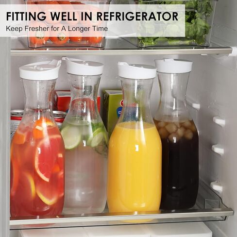 NETANY 50oz Water Carafe with Flip Top Lid, Clear Plastic Pitcher for Iced Tea, Juice, Lemonade, Milk, Cold Brew, Mimosa Bar - Juice Containers with Lids for Fridge - Set of 2, HAND WASH ONLY in Saudi Arabia