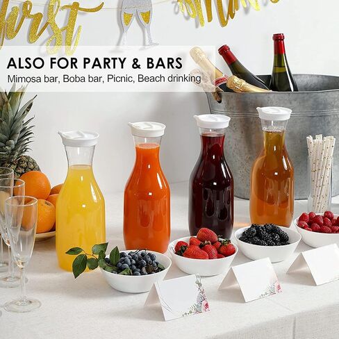NETANY 50oz Water Carafe with Flip Top Lid, Clear Plastic Pitcher for Iced Tea, Juice, Lemonade, Milk, Cold Brew, Mimosa Bar - Juice Containers with Lids for Fridge - Set of 2, HAND WASH ONLY in Saudi Arabia