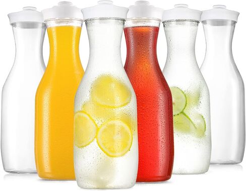 NETANY 50oz Water Carafe with Flip Top Lid, Clear Plastic Pitcher for Iced Tea, Juice, Lemonade, Milk, Cold Brew, Mimosa Bar - Juice Containers with Lids for Fridge - Set of 2, HAND WASH ONLY in Saudi Arabia