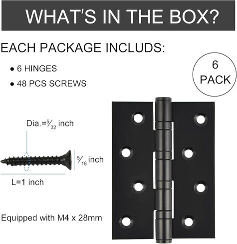 5" Ball Bearing Door Hinges Heavy Duty Stainless Steel Hinge 5 x 4 Inch Thickened 1/8" Black Hinges for Interior Exterior Doors, with Stainless Steel Screws, Matte Black,3 Pack in Saudi Arabia
