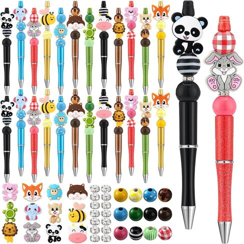 Ctosree 36 Sets Beadable Pens DIY Cute Animal Silicone Beads Beadable Pen Bead Ballpoint Pen Black Ink Bulk School Gift Pen for Office School Kid Students Halloween Thanksgiving Gift in Saudi Arabia