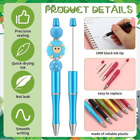 Ctosree 36 Sets Beadable Pens DIY Cute Animal Silicone Beads Beadable Pen Bead Ballpoint Pen Black Ink Bulk School Gift Pen for Office School Kid Students Halloween Thanksgiving Gift in Saudi Arabia