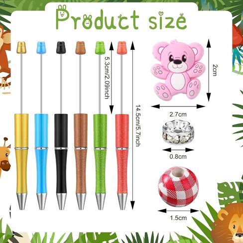 Ctosree 36 Sets Beadable Pens DIY Cute Animal Silicone Beads Beadable Pen Bead Ballpoint Pen Black Ink Bulk School Gift Pen for Office School Kid Students Halloween Thanksgiving Gift in Saudi Arabia