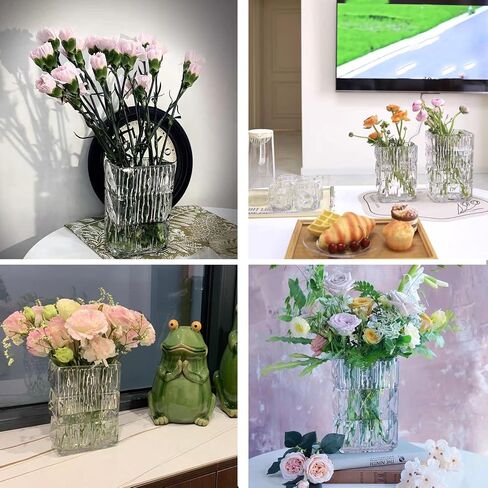 Ribbed Glass Vase Clear Crystal Large Modern Vases Flower Decorative 7.5-Inch Heavy-Duty Rectangle Suitable for Living Room Restaurant Bedroom Home Office School Wedding Birthday Gift in Saudi Arabia