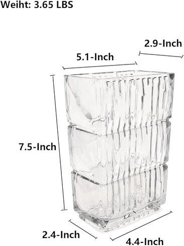 Ribbed Glass Vase Clear Crystal Large Modern Vases Flower Decorative 7.5-Inch Heavy-Duty Rectangle Suitable for Living Room Restaurant Bedroom Home Office School Wedding Birthday Gift in Saudi Arabia